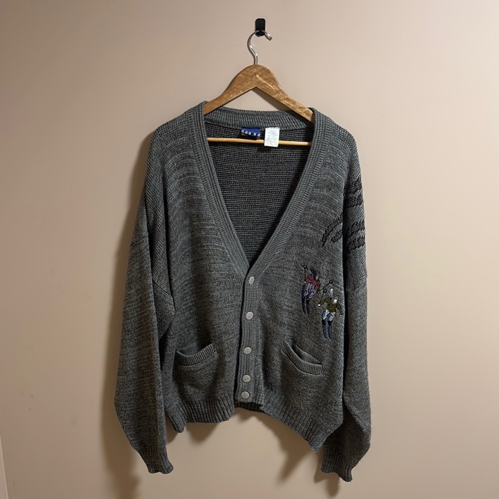 Vintage Gray Cardigan with Embroidery